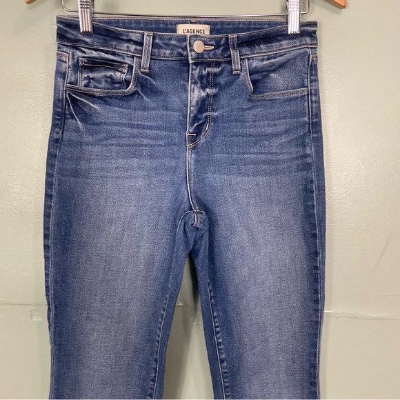 L’AGENCE Ruth High Rise Straight Leg in Cambridge Blue Women Sz 26 Raw Hem - Picture 4 of 11